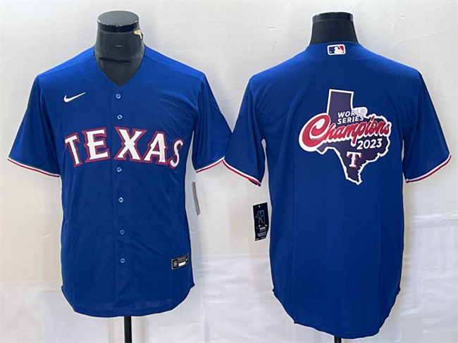 Men's Texas Rangers Royal 2023 World Series Champions Big Logo Cool Base Stitched Baseball Jersey Men's Texas Rangers Royal 2023 World Series Champions Big Logo Cool Base Stitched Baseball Jersey
